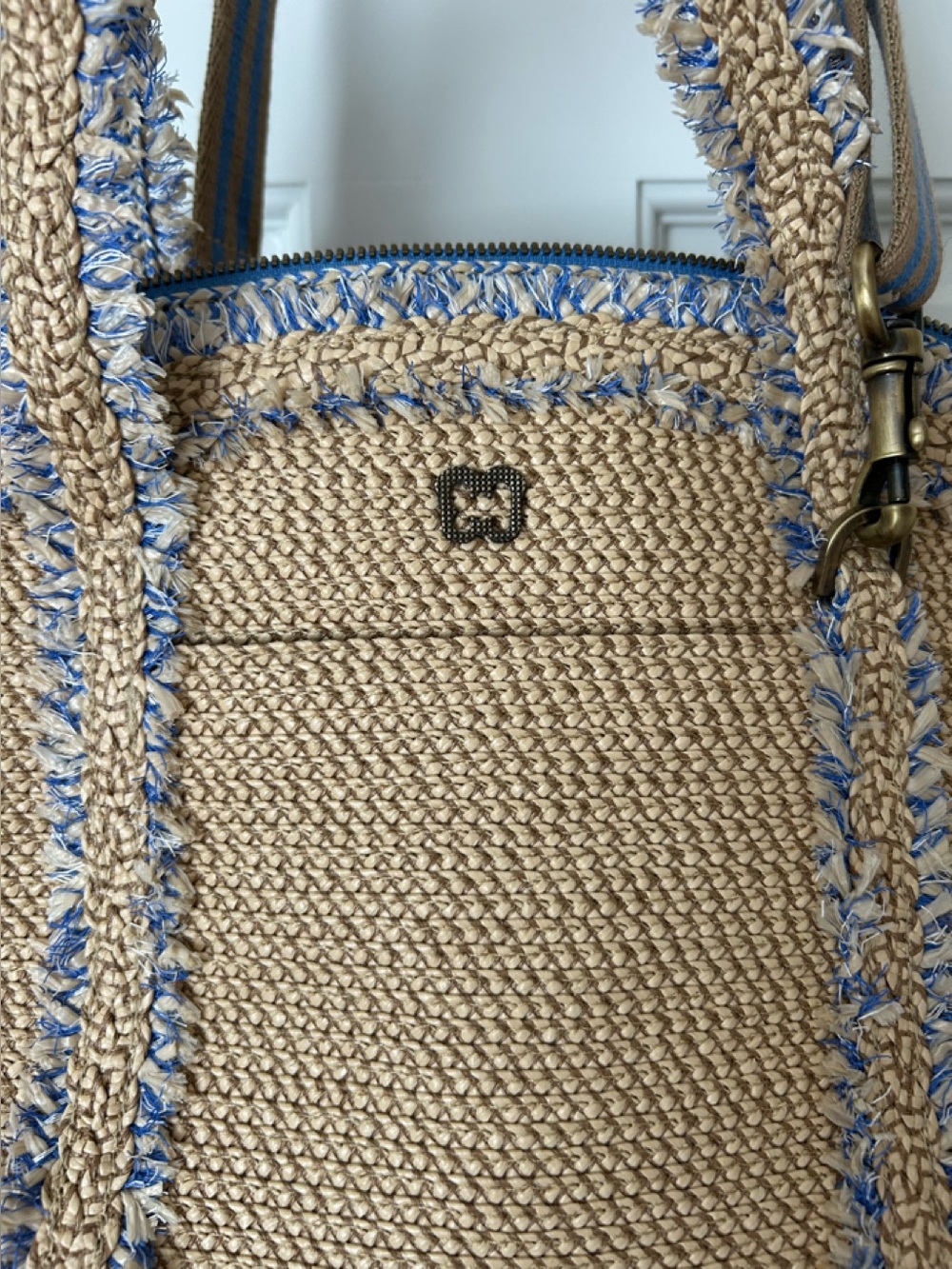 Eric Javits Natural Straw Tote with Blue Trim - Picture 4 of 10